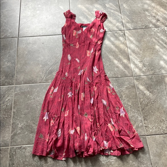 Vintage 100% Silk Jones New York Floral Pink-Red Dress Size M - Picture 2 of 6